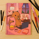 Kit Escolar Capivara Fofa Caderno 1 Matéria + Caneta Com 8 Cores