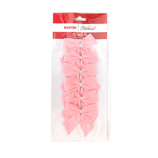 Laço De Natal Rosa 7Cm Com 6