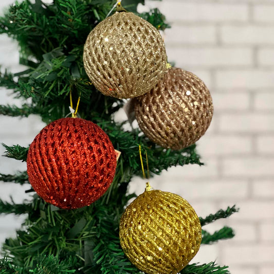 Bola De Natal Decorada Luxo Colmeia Com Glitter 8Cm