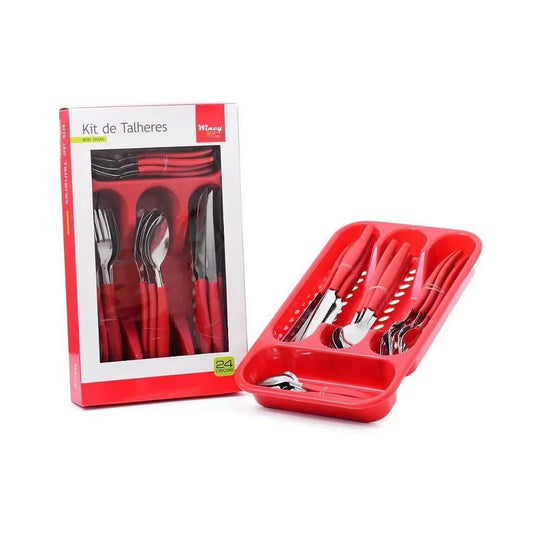 Conjuntos De Talheres Com 25 Peças + Organizador Gaveteiro De Talher