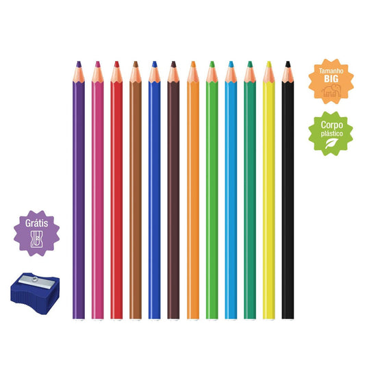 Lápis De Cor Com 12 Cores Big Sertic