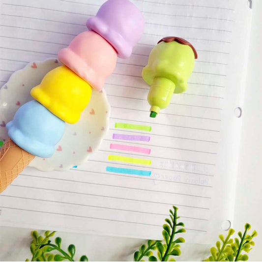 Mini Marca Texto Fofo Divertido Sorvete Com 5 Cores