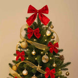 Laço De Natal Vermelho Aveludado Com Dourado 15cm