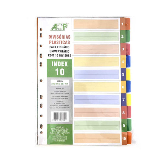 Divisória Para fichário Universitário Colorida Acp