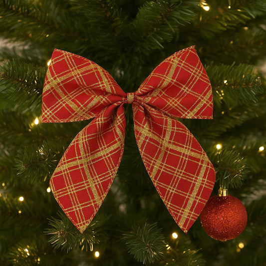 Laço De Natal Decorado Vermelho Com Detalhes Dourados 17cm