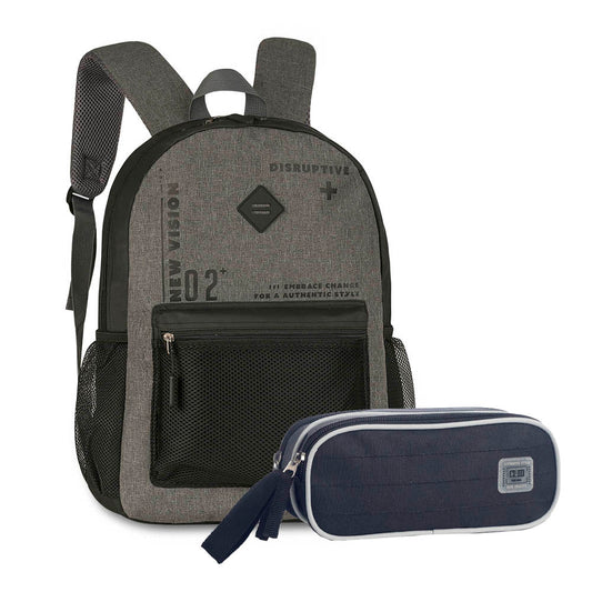 Kit Mochila Escolar + Estojo Duplo New Vision Clio