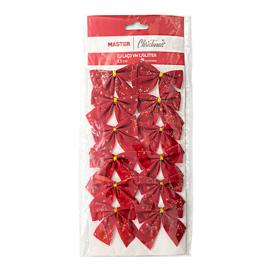 Laço Decorado Vermelho Glitter Com 12