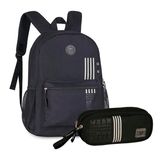 Kit Mochila Escolar + Estojo Duplo Listra Authentic Style Clio