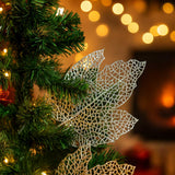 Enfeite Natal Folha Vazado Com Glitter Decoração