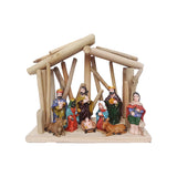 Presépio De Natal 9 Peças Em Resina E Madeira 18cm