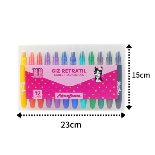 Giz De Cera Retrátil Rebecca Bonbon Com 12 Cores SkyPaper