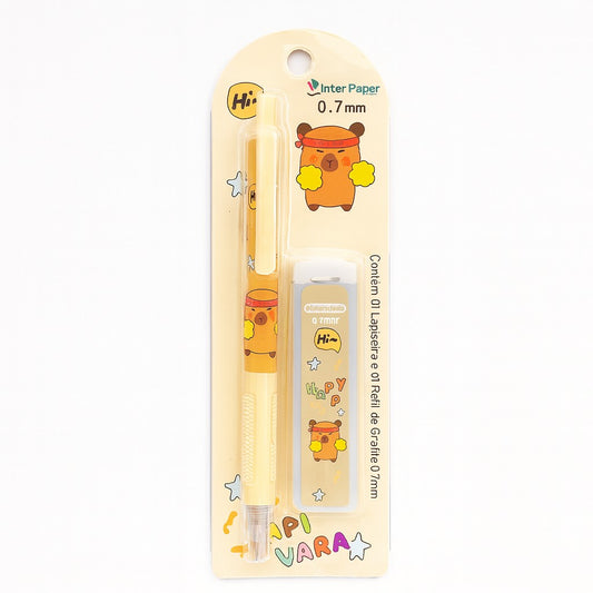 Kit Lapiseira + Refil De Grafite 0.7mm Capivara Papelaria Fofa