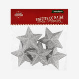 Enfeite De Natal Estrela Glitter 7cm Com 6