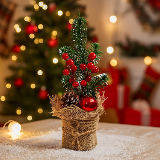 Enfeite De Natal Mini Arranjo Pinha/Bola/Azevinho Decoração Para Mesa 20cm