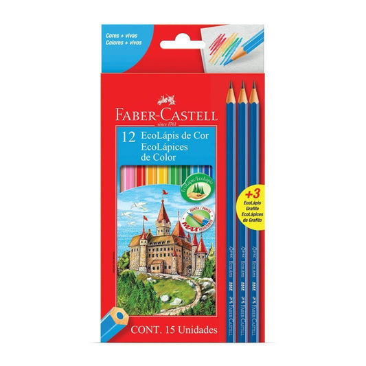 Lápis De Cor 12 Cores + 3 Lápis Grafite - Faber Castell
