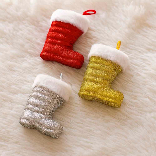 Enfeite Pendente Bota Natalina Com Glitter 9cm Com 2