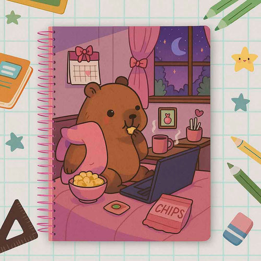 Caderno Grande Capa Dura 10 Matérias Capivara Mood