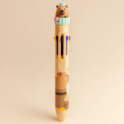 Caneta Multicolorida Fofa Capybara Com 8 Cores