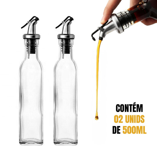 Jogo De Galheteiro Porta Azeite Vinagre Com Bico Dosador Com 2 Peças 500ml