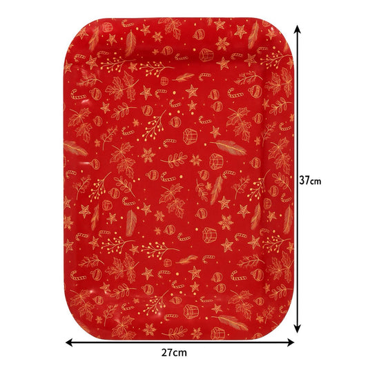 Bandeja Natalina Vermelha Decorada Retangular/Redonda/Oval