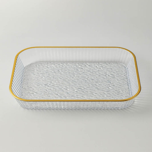 Bandeja Retangular Decorativa Multiuso com Borda Dourada