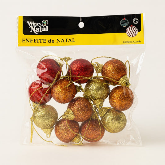 Kit Pendente De Natal Bolinhas Com Glitter 2cm Com 12 Decoração Enfeite Para Árvore