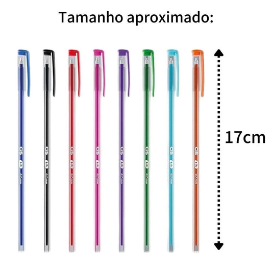 Kit Caneta Esferográfica Tik Ponta Fina Com 8 Cores Sertic