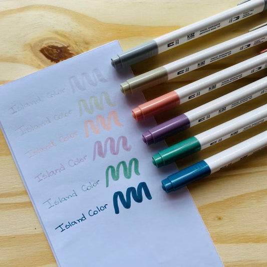 Pincel Marcador Artístico Dual Tip Ponta Brush e Ponta Fina Pastel 6 Cores