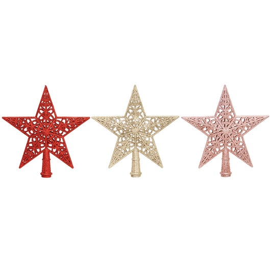 Ponteira De Estrela Vazada Com Glitter 20Cm