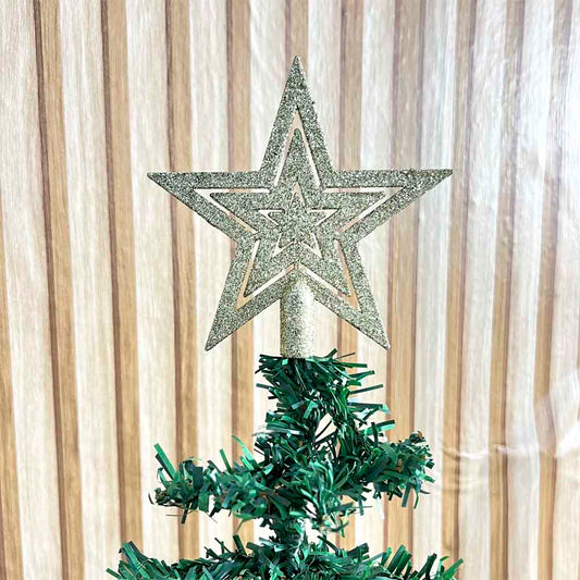 Ponteira De Estrela Vazada Com Glitter 14cm