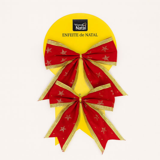 Laço De Natal Vermelho Com Detalhes Dourados 14cm Com 2 Decoração Árvore
