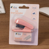 Kit Mini Grampeador Com Refil 200 Grampos Rosa ou Azul