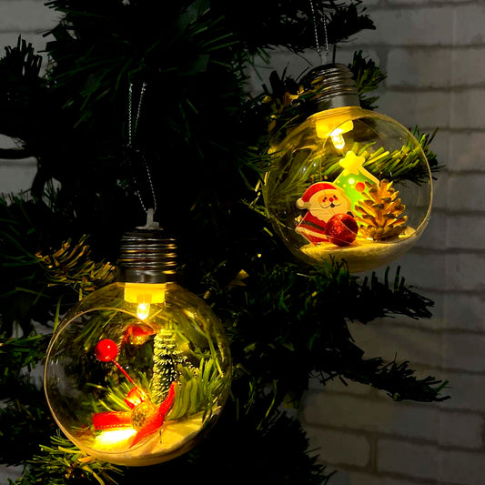 Bola De Natal Lâmpada Com Enfeites Natalinos e Led