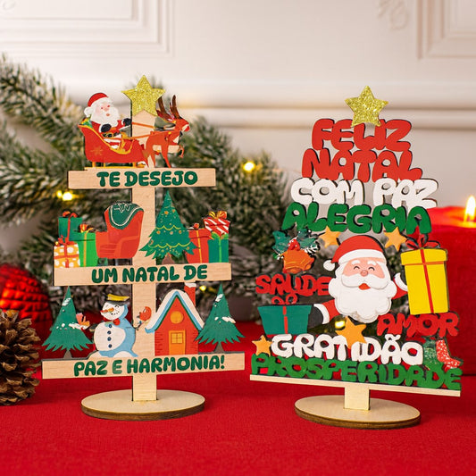 Enfeite De Natal Árvore MDF de Mesa Com Frases Decoração Casa