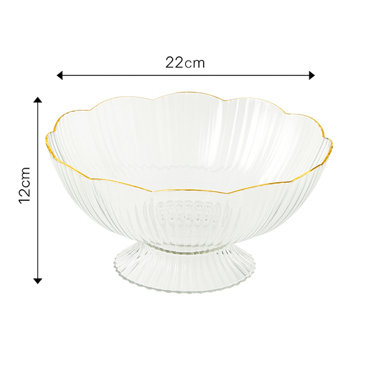 Fruteira De Mesa Decorativa Saladeira Acrílico 22cm Com Borda Dourada