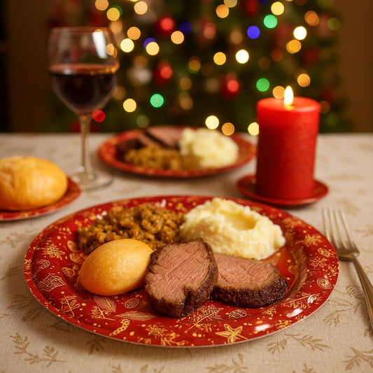 Kit 3 Pratos de Natal Vermelho Decorado Com Estampa Dourada 20cm