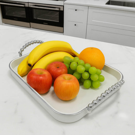 Bandeja Retangular Multiuso Decorativa Luxo com Alças Detalhadas