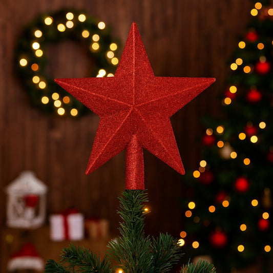 Enfeite De Natal Ponteira Estrela Com Glitter 20cm