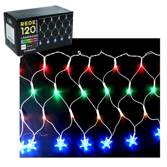 Rede 120L Led Com Estrela Colorida 8 Funções