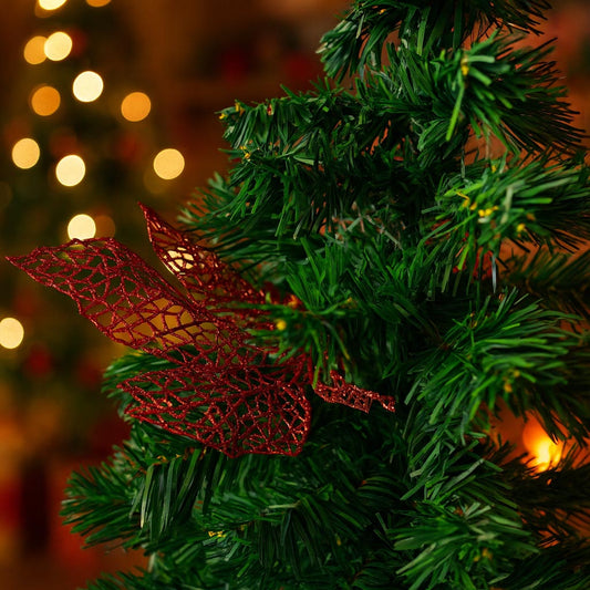 Enfeite Natal Folha Vazado Com Glitter Decoração