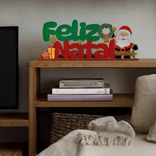 Enfeite De Natal Placa Decorativa Para Mesa Mdf Feliz Natal 30cm