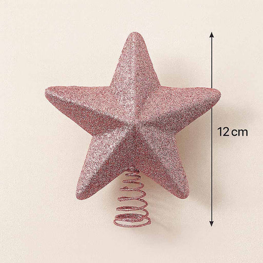 Ponteira De Estrela Com Glitter Rosé 12Cm
