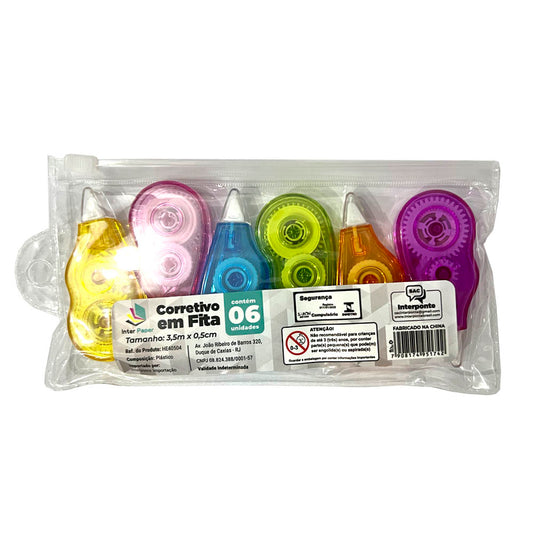 Kit Com 6 Corretivos Em Fita Ergonômico Colorido