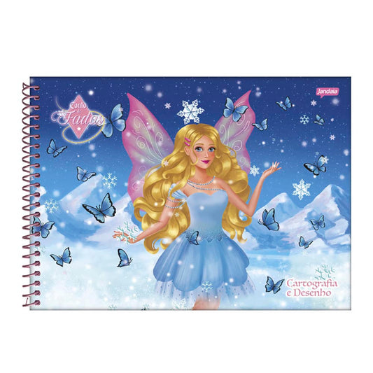 Caderno de Desenho Espiral 80 Folhas Fadas Jandaia