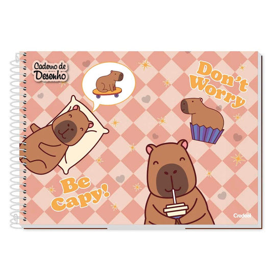 Caderno De Desenho Espiral Capivara Fofa 80 folhas Credeal