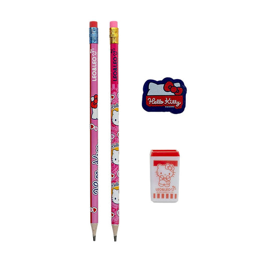 Kit Escolar Hello Kitty Com Lápis Borracha e Apontador Leo&Leo