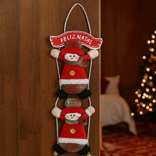Enfeite De Pendurar Decorativo Boneco De Neve Ou Papai Noel Com Placa Feliz Natal