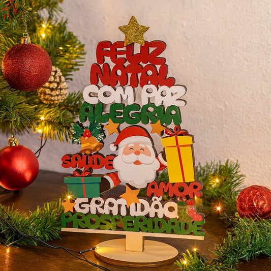 Enfeite De Natal Árvore MDF de Mesa Com Frases Decoração Casa