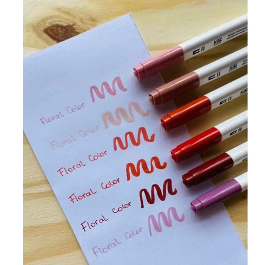 Pincel Marcador Artístico Dual Tip Ponta Brush e Ponta Fina 6 Cores