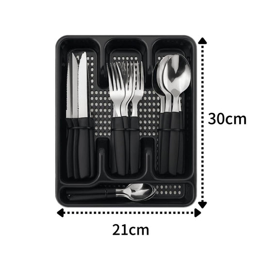 Jogo De Talheres Inox 24 Peças + Suporte Gaveteiro